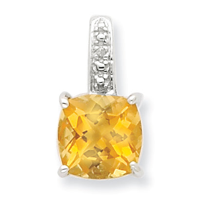 Sterling Silver Rhodium Citrine & Diamond Pendant