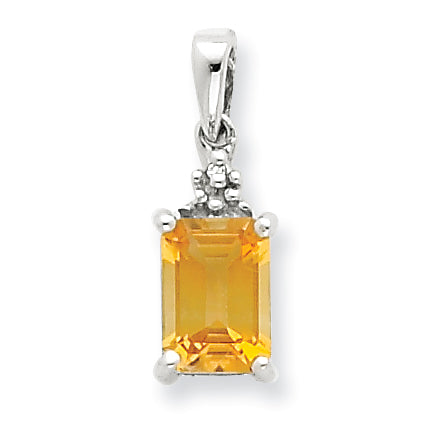 Sterling Silver Rhodium Citrine & Diamond Pendant