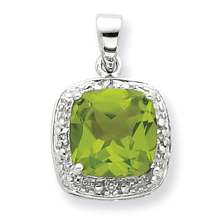 Sterling Silver Rhodium Peridot & Diamond Pendant