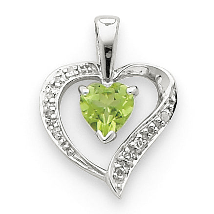 Sterling Silver Rhodium Heart Citrine & Diamond Heart Pendant