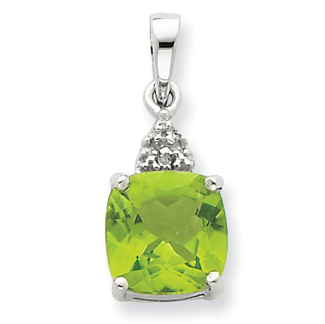 Sterling Silver Rhodium Peridot & Diamond Pendant