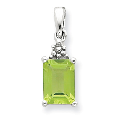 Sterling Silver Rhodium Peridot & Diamond Pendant