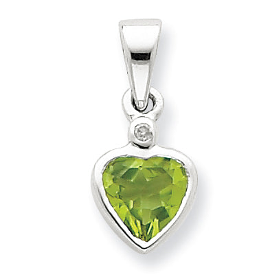 Sterling Silver Rhodium Peridot Diamond Pendant