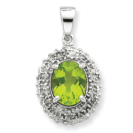 Sterling Silver Rhodium Peridot & Diamond Pendant