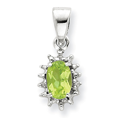 Sterling Silver Rhodium Peridot & Diamond Pendant