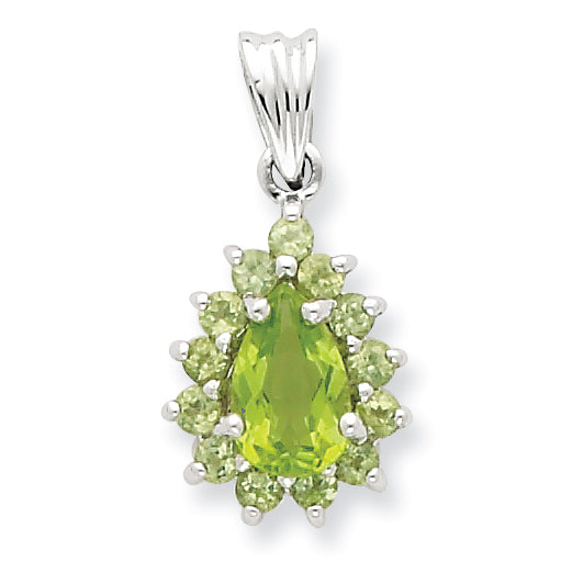 Sterling Silver Rhodium Peridot Pear-shaped Pendant