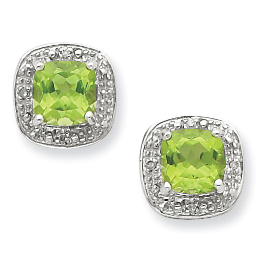 Sterling Silver Rhodium Peridot & Diamond Post Earrings