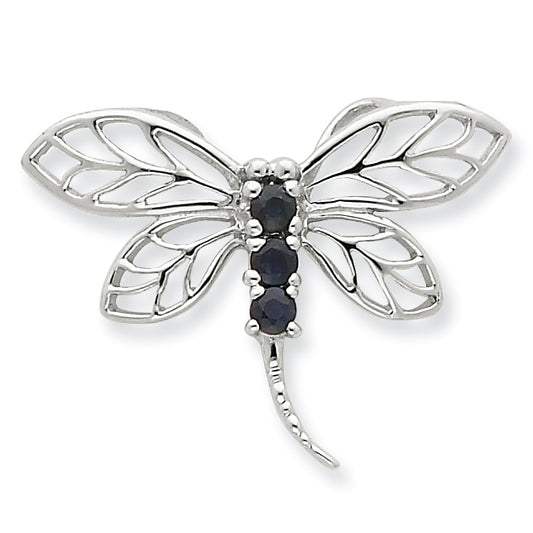 Sterling Silver Rhodium Sapphire Dragonfly Pendant