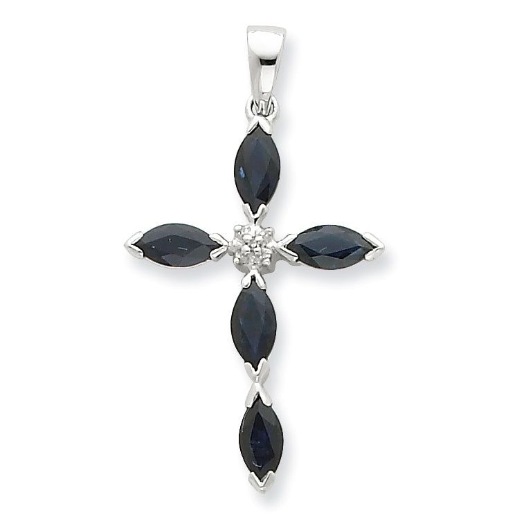 Sterling Silver Rhodium Sapphire Diamond Pendant