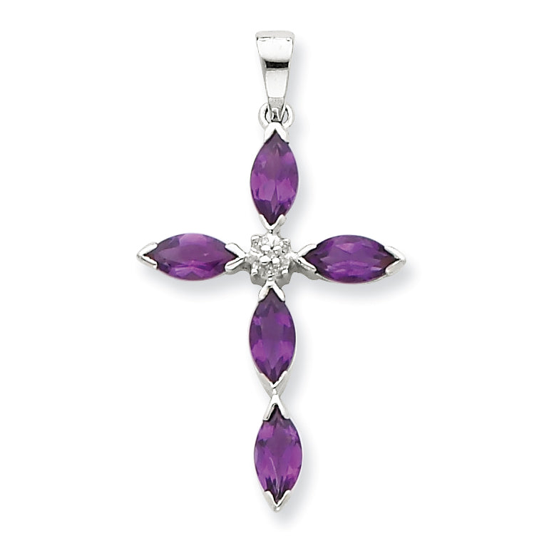 Sterling Silver Rhodium Amethyst Diamond Pendant