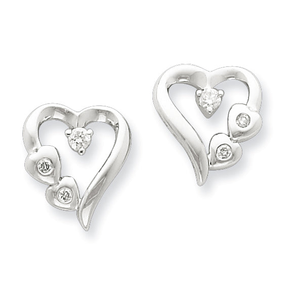 Sterling Silver Diamond Heart Post Earrings