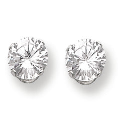 Sterling Silver 7mm Round Snap Set CZ Stud Earrings