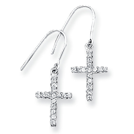 Sterling Silver CZ Cross Earrings