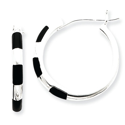 Sterling Silver Onyx Inlay Hoop Earrings