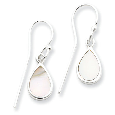 Sterling Silver Pear Shape Inlay Mother of Pearl Earrings