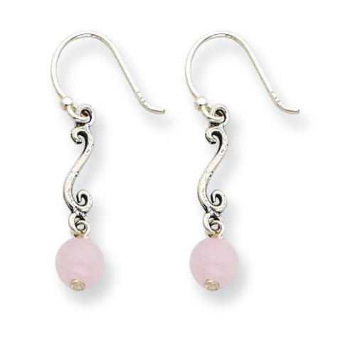 Sterling Silver Rose Quartz Antiqued Dangle Earrings