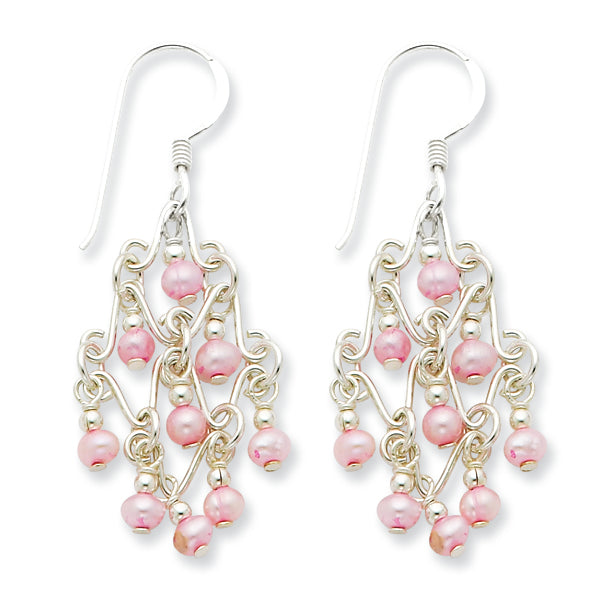 Sterling Silver Pink Cultured Pearl Fancy Dangle Earrings
