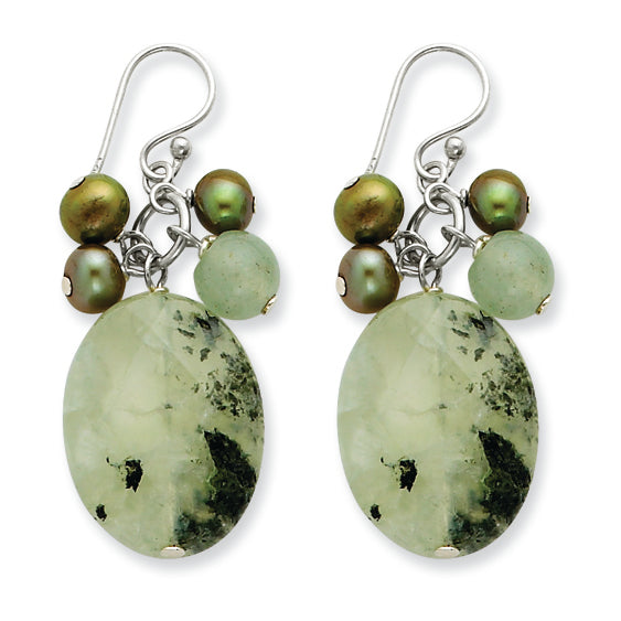 Sterling Silver Prehnite/Jade/Green Freshwater Cultured Pearl Earrings
