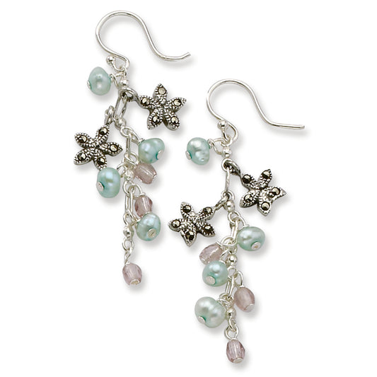 Sterling Silver Freshwater Cultured Pearl/Crystal/Marcasite Earrings