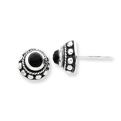 Sterling Silver Antiqued Onyx Earrings