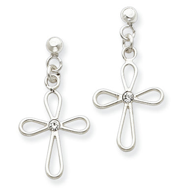 Sterling Silver CZ Cross Earrings