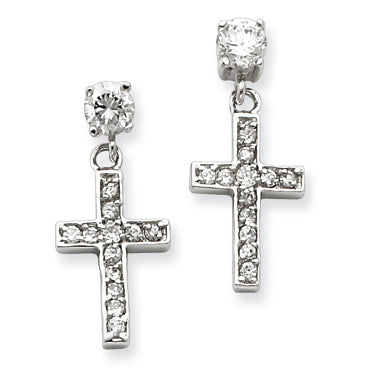 Sterling Silver CZ Cross Earrings