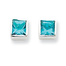 Sterling Silver Squared Light Blue CZ Earrings