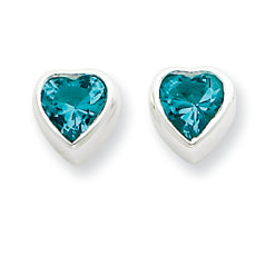 Sterling Silver Heart-shaped Light Blue CZ Earrings