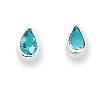 Sterling Silver Light Blue CZ Teardrop Earrings