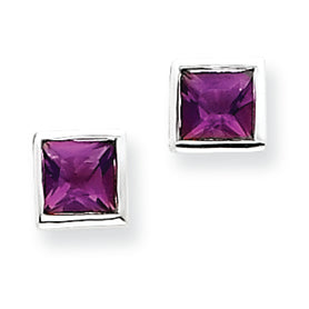 Sterling Silver Squared Purple CZ Earrings