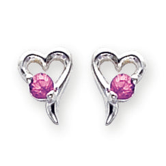 Sterling Silver Pink CZ Heart Post Earrings