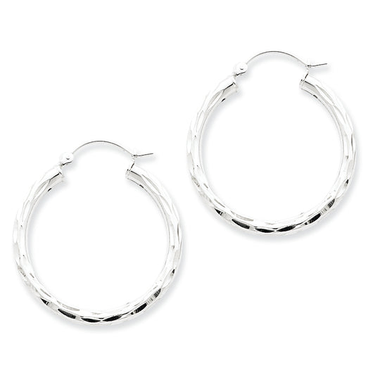 Sterling Silver Diamond-cut Satin Polished Hoop Earrings