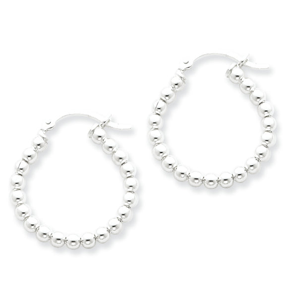 Sterling Silver Polished Beaded Hoop Earrings