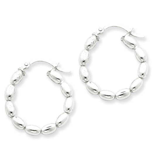 Sterling Silver Polished Beaded Hoop Earrings