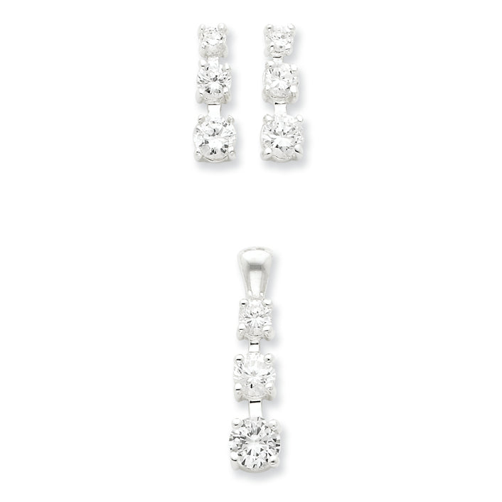 Sterling Silver 3 Stone CZ Earring & Pendant Set