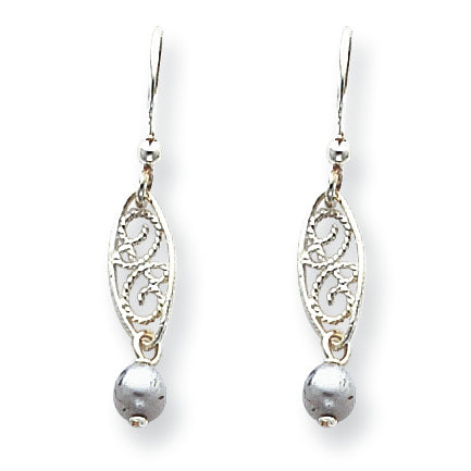 Sterling Silver Gray Cultured Pearl Filigree Dangle Earrings