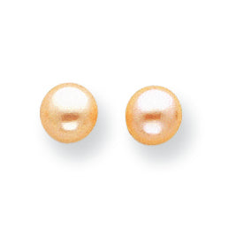 Sterling Silver Peach Cultured Pearl Button Earrings