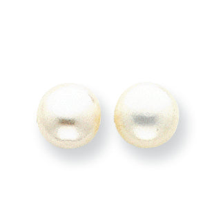 Sterling Silver 8-8.5mm White Cultured Pearl Button Earrings