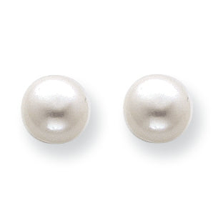 Sterling Silver White Cultured Pearl Button Earrings