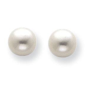 Sterling Silver White Cultured Pearl Button Earrings