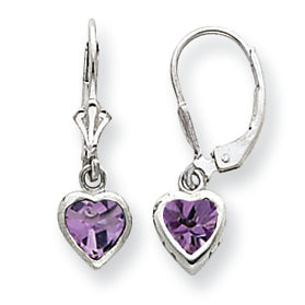 Sterling Silver 5mm Heart Amethyst Leverback Earrings