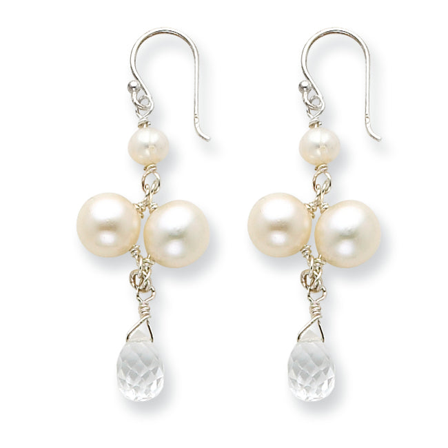 Sterling Silver Freshwater Cultured Button Pearl/Crystal Earrings