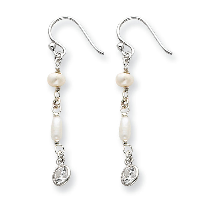 Sterling Silver CZ/Freshwater Cultured Pearl Earrings