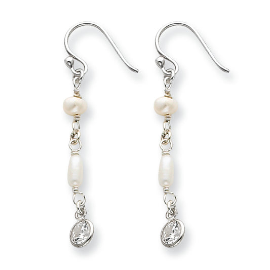 Sterling Silver CZ/Freshwater Cultured Pearl Earrings