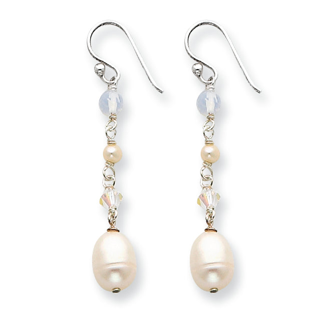 Sterling Silver White Cultured Pearl/Opalite/Crystal Earrings