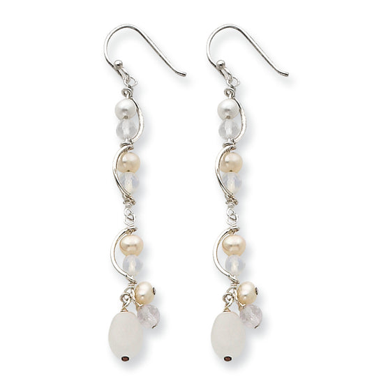 Sterling Silver FW Cultured Pearl/Opalite Crystal/Moonstone Earrings