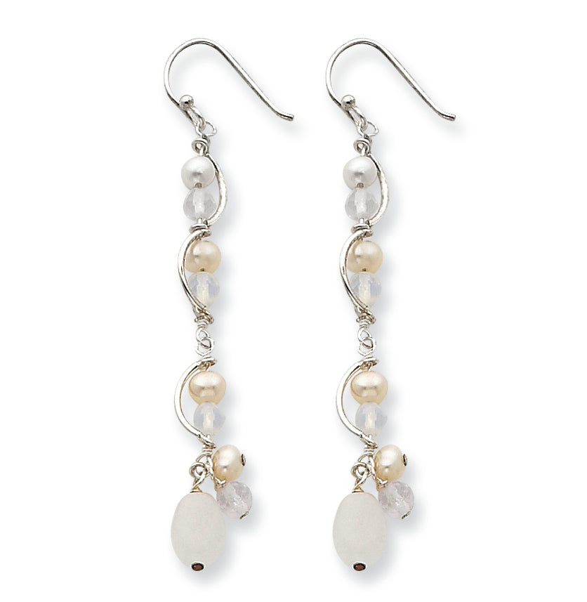 Sterling Silver FW Cultured Pearl/Opalite Crystal/Moonstone Earrings