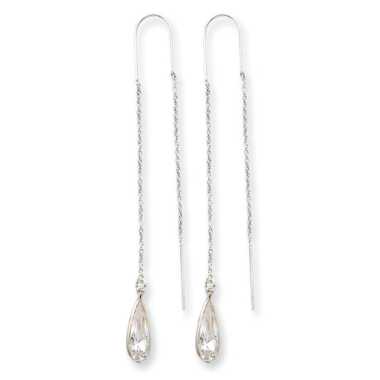 Sterling Silver Clear Crystal Teardrop Threader Earrings