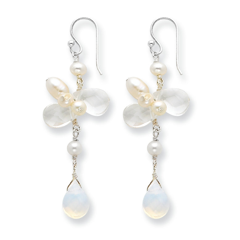 Sterling Silver Freshwater Cultured Pearl/Opalite & Clear Crystal Earrings