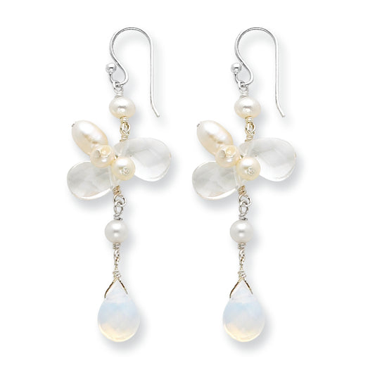 Sterling Silver Freshwater Cultured Pearl/Opalite & Clear Crystal Earrings
